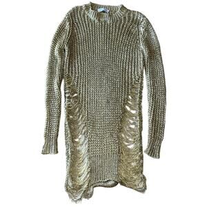 Sandro Distressed Gold Long Sleeve Shirt Dress
